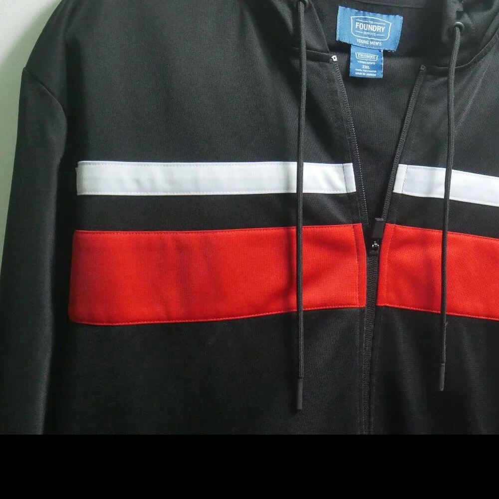 Foundry Black Tracksuit Set Red White Stripe Hoodie Joggers 2XL Young Men's - Picture 2 of 14